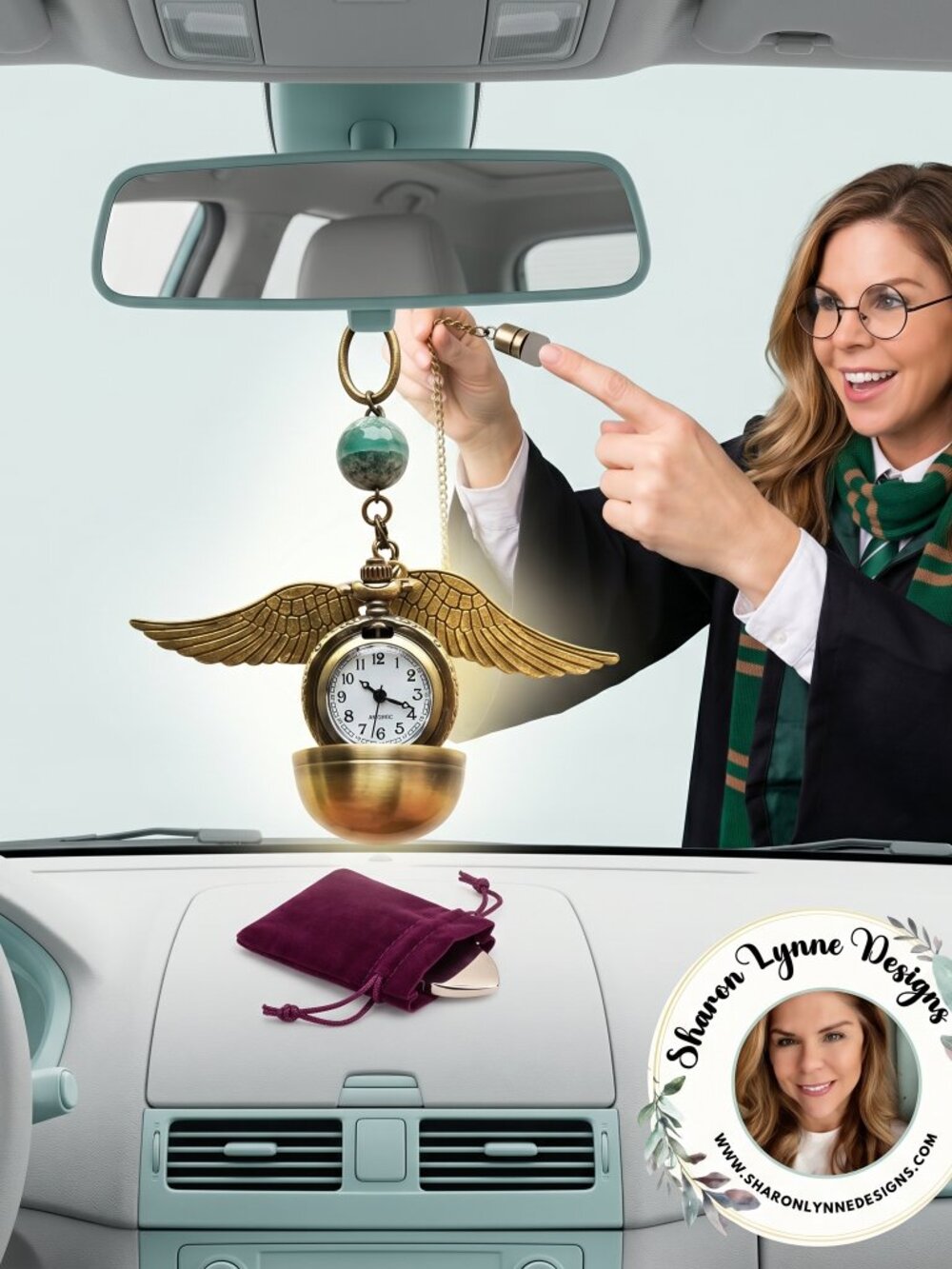 ✨🪶⏱️ Golden Snitch Rearview Mirror Hanger Watch – Winged Charm | Magical Car Ac